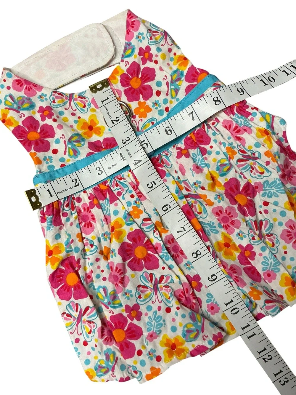Floral Pink & Turquoise Dog Harness Dress Size M